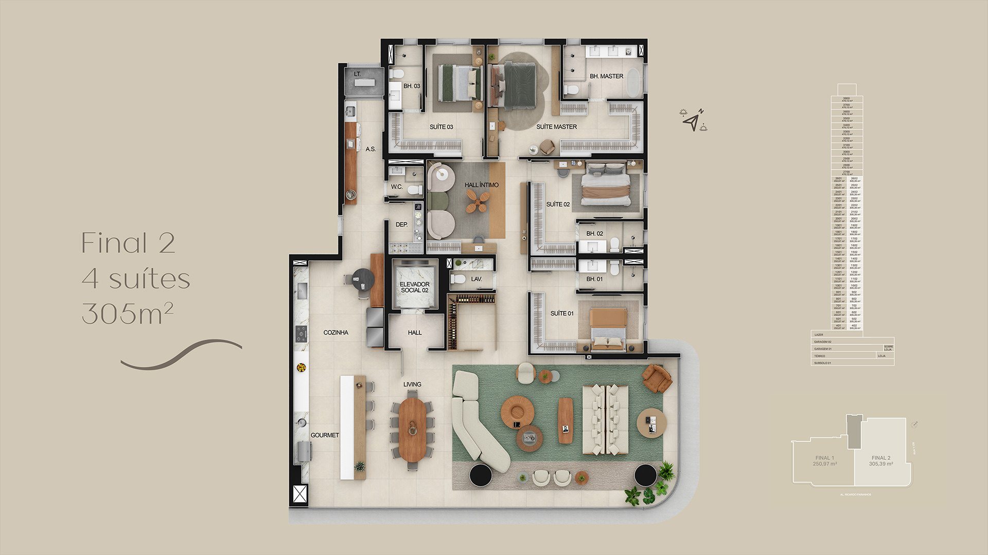 Planta Final 2 — 4 suítes 305 m² - Alameda Opus