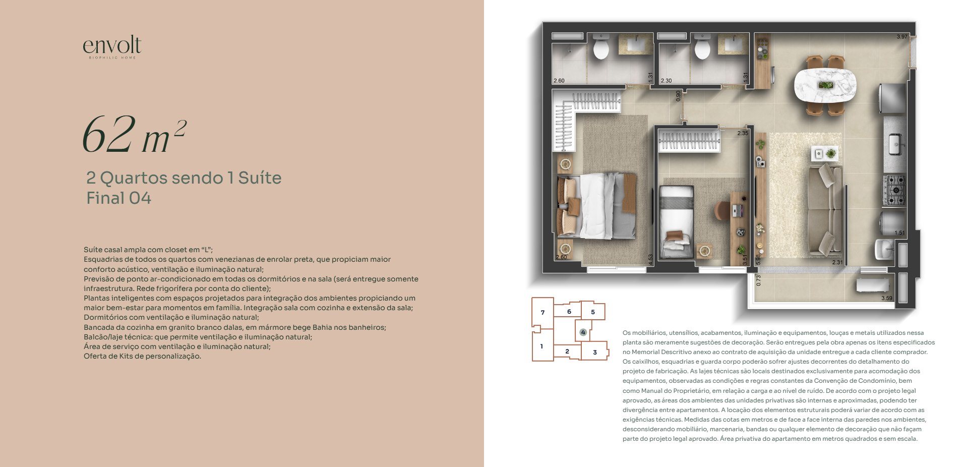 Planta Apartamento 62 m² — 2 quartos sendo 1 suíte (final 04) - Envolt