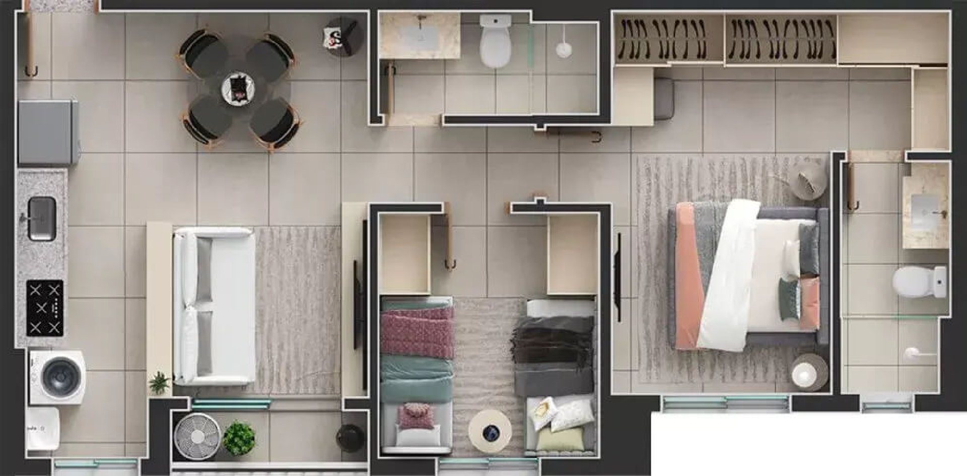 Planta Apartamento 2 quartos — 60 m² - Passos Flamboyant